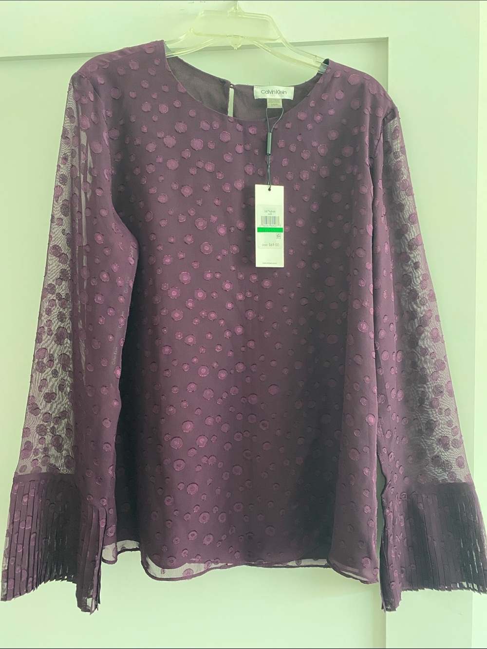 Calvin Klein Plum Dot-Texture Long Sleeve Blouse
